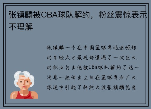 张镇麟被CBA球队解约，粉丝震惊表示不理解